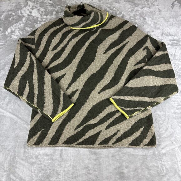 Rag & Bone Kiki Zebra Funnel Neck Sweater Women S‎ Green Tan Wool Alpaca (1178) - Picture 1 of 10